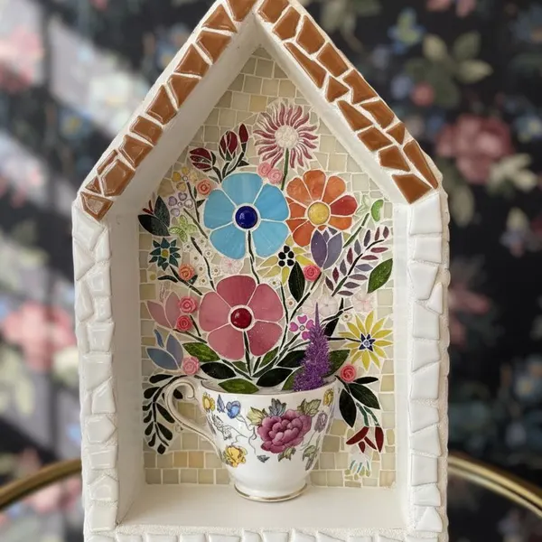 Mosaic flower house wall art