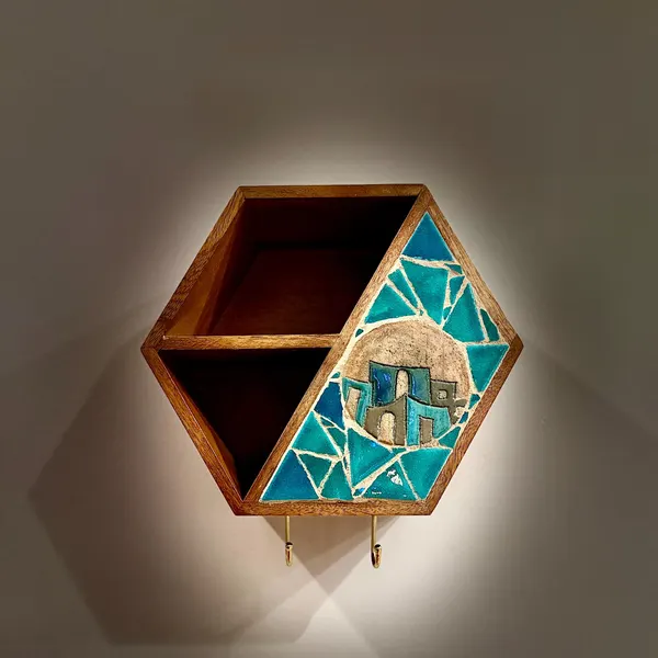 Hexagonal mosaic wall shelf
